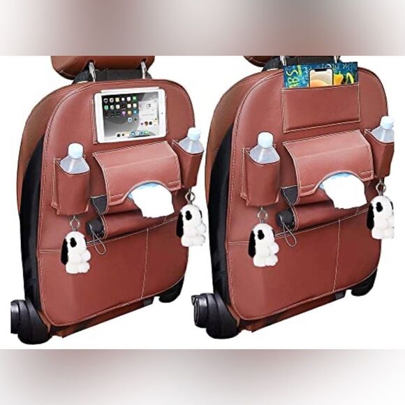 COPY 1- PU Leather Backseat Car Organizers/Kick Mats (2PCS-Brown) - Picture 1 of 6